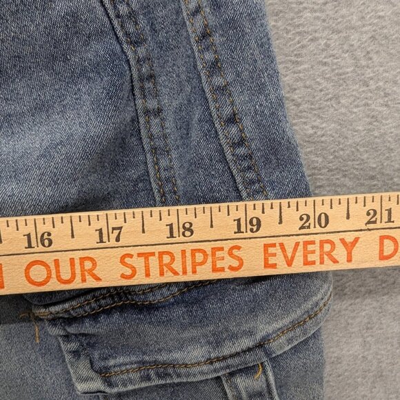 Red Bottoms Jeans Womens 14 Blue Cargo Denim Buckle Strap Wide Leg Baggy Y2K - Picture 7 of 16